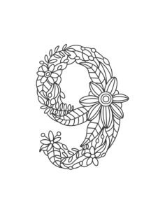 Flower Number 9 Coloring Pages Pdf, Free Vectors File